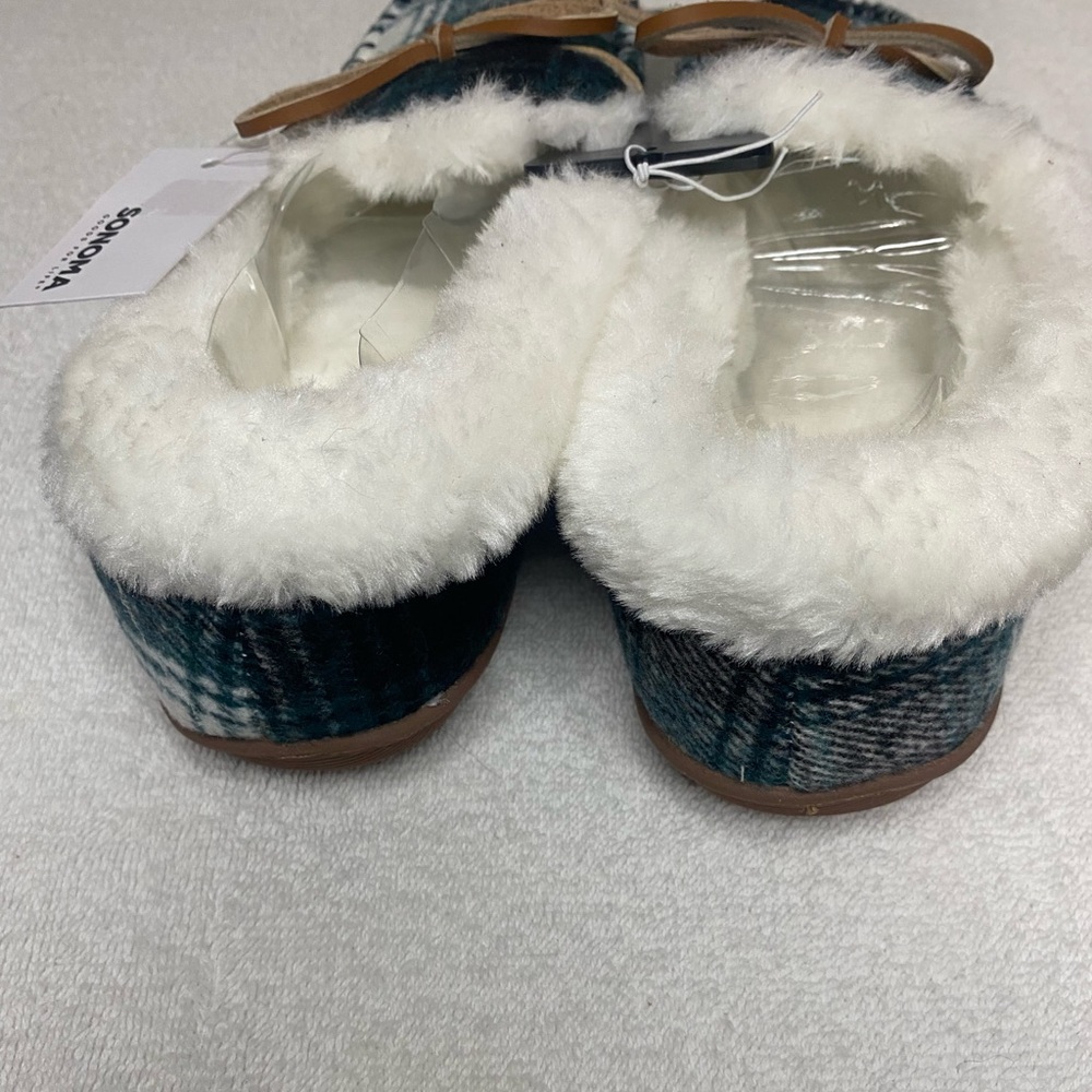 NWT Sonoma Goods For Life Plaid Felt Green & Ivory Moccasins Womens Size S (6-7) - Picture 4 of 9